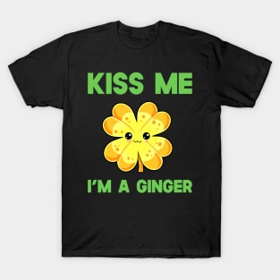 St Patricks Day Kiss Me I'm A Ginger Kawaii Cute Clover T-Shirt